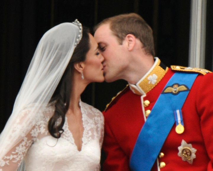Prince William and Catherine, Duchess of Cambridge, shared this kiss on the balcony of Buckingham Palace after their wedding in April 2011.
