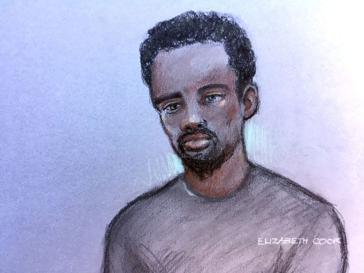 A court artist sketch of Kasim Lewis at Westminster Magistrates' Court in London, where he appeared charged with the murder of Tudos