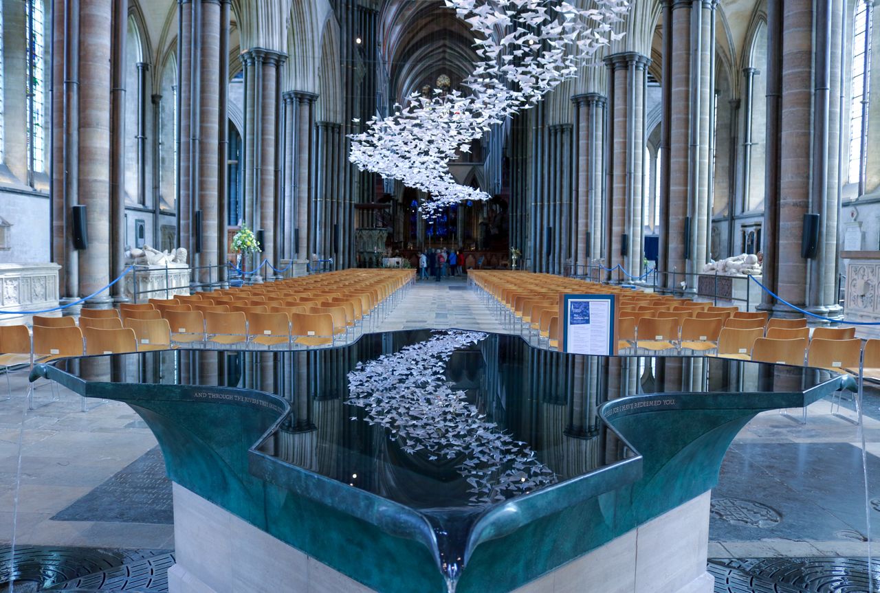 Michael Pendry's 'Les Colombes' installation at Salisbury Cathedral. The artist has said he is pleased the doves have spread into the city.