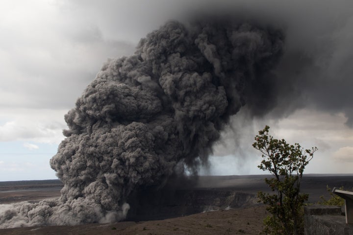 An ash plume follows a major eruption on Hawaii's Kilauea volcano on May 17, 2018.