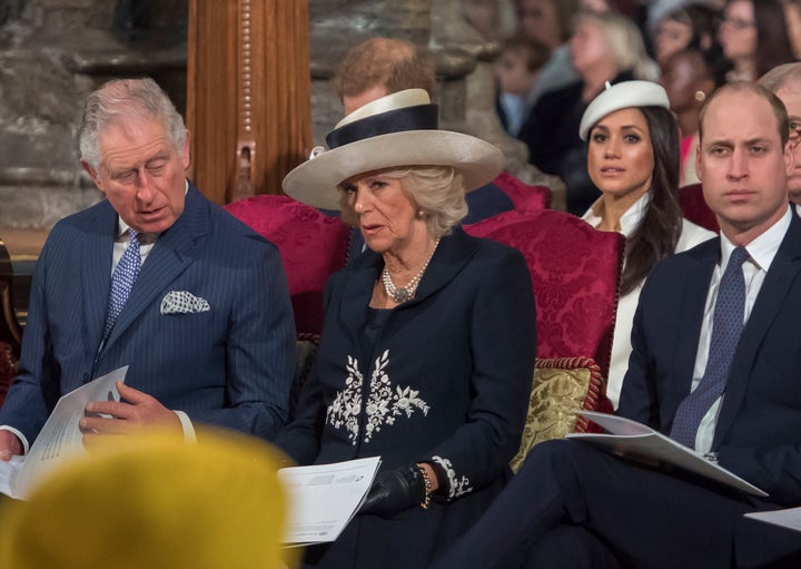 Prince Charles, left, will walk Meghan Markle, second from right, down the aisle at her royal wedding to Prince Harry on Saturday.