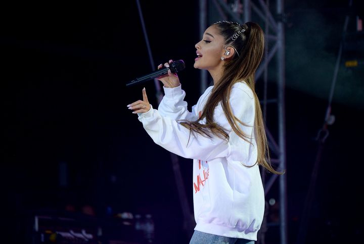 Ariana Grande performs on stage during the One Love Manchester Benefit Concert.