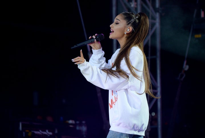 Ariana Grande performs on stage during the One Love Manchester Benefit Concert.