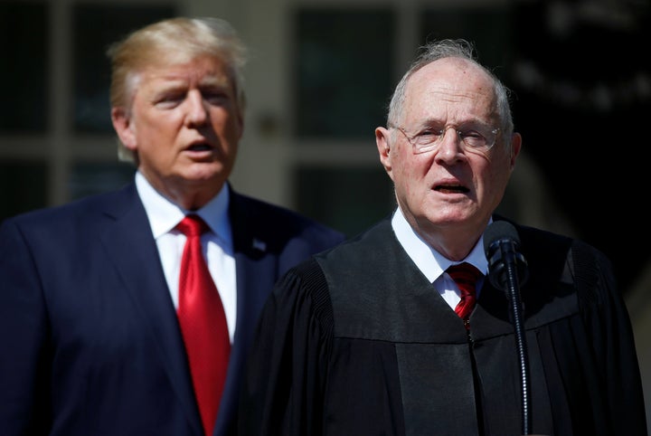 Supreme Court Justice Anthony Kennedy (right) with President Donald Trump at the swearing-in ceremony for Justice Neil Gorsuch. Winning over Kennedy was seen as a crucial part of winning the case of Gill v. Whitford.