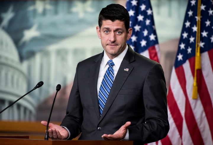 Speaker of the House Paul Ryan (R-Wis.) holds his weekly press conference in the Capitol on May 17.