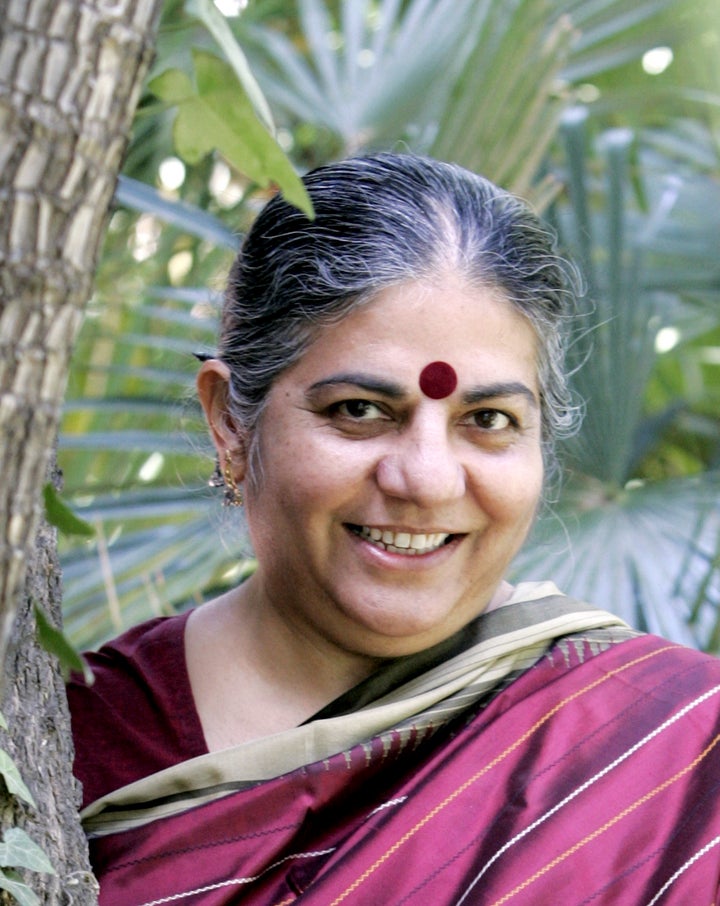 Vandana Shiva campaigns against "seed slavery" and promotes biodiversity.