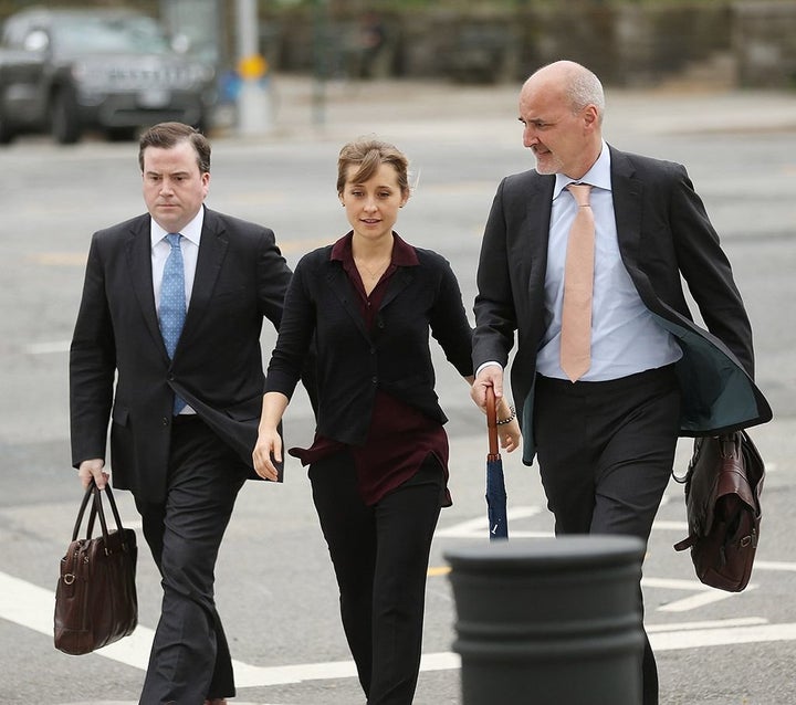Allison Mack arrives at the United States Eastern District Court for a hearing in relation to the sex-trafficking charges filed against her on May 4, 2018, in New York City.