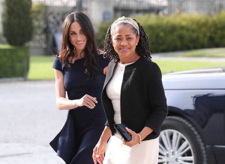Meghan Markle and her mother, Doria Ragland, arriving at Cliveden House Hotel on the National Trust's Cliveden Estate to spend the night before her wedding to Prince Harry.