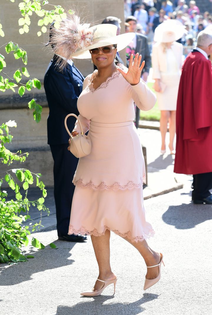 Oprah Winfrey arrives at St George's Chapel at Windsor Castle for the wedding of Meghan Markle and Prince Harry.