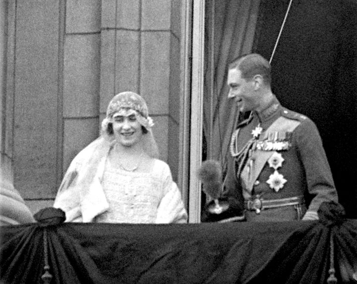 Elizabeth Bowes-Lyon and the future King George VI on their wedding day in 1923 