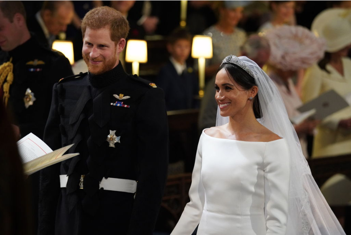 Prince Harry and Meghan Markle inside St. George's Chapel at Windsor Castle on their wedding day.