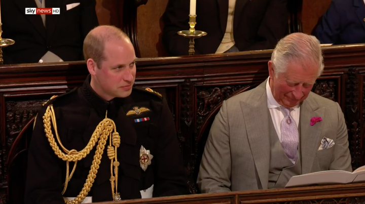 Prince William, next to his father Prince Charles, both appeared to be enjoying the service.