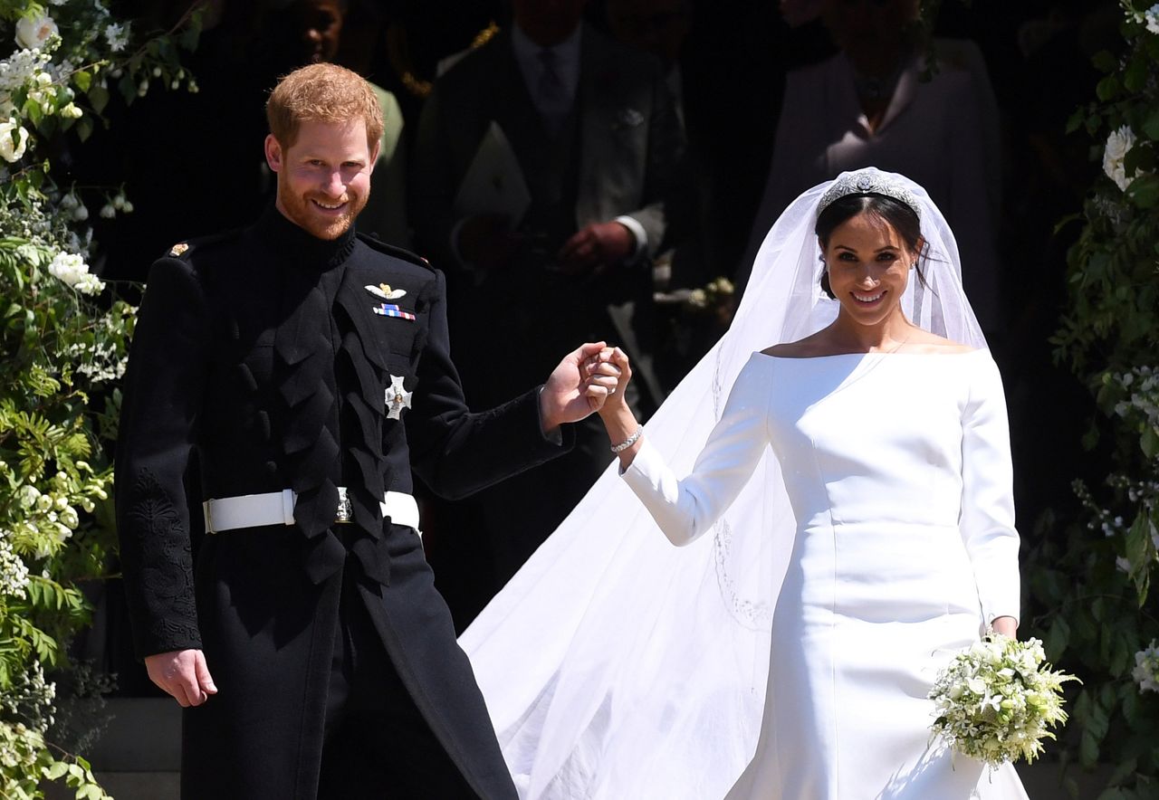 Prince Harry and his new bride on the steps of St George's Chapel