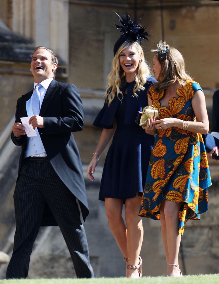 Chelsy Davy, center, arrives at the royal wedding Saturday.