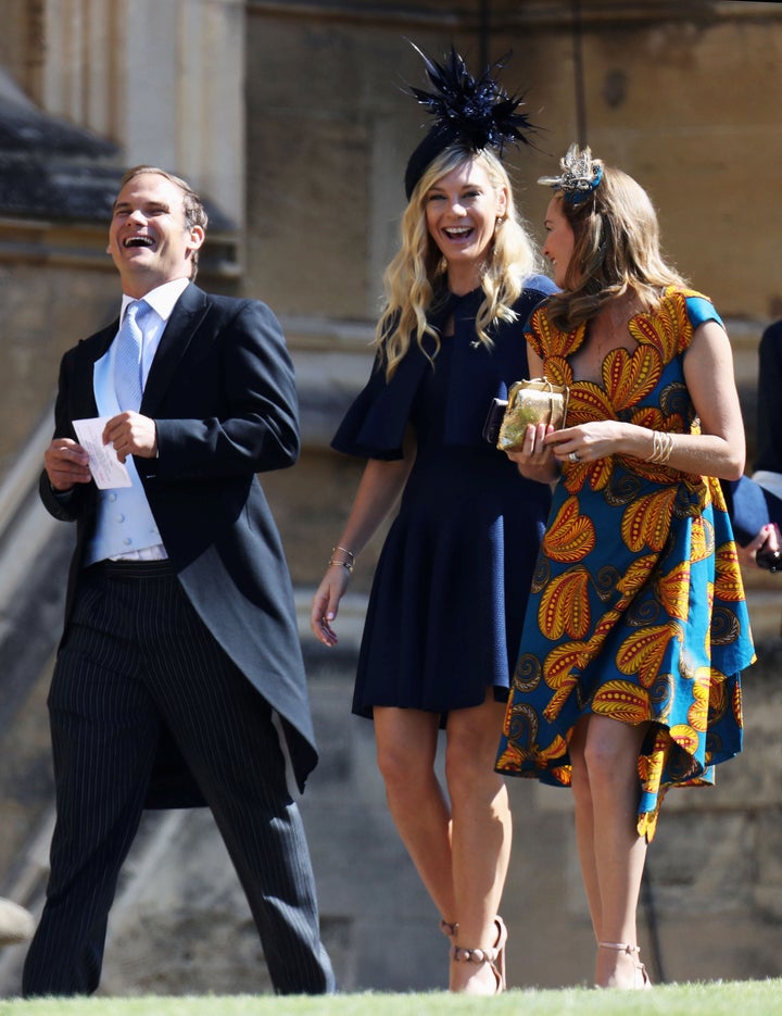 Chelsy Davy, center, arrives at the royal wedding Saturday.