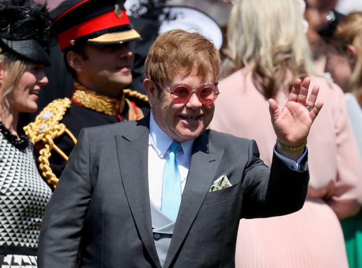 Sir Elton John leaving the royal wedding