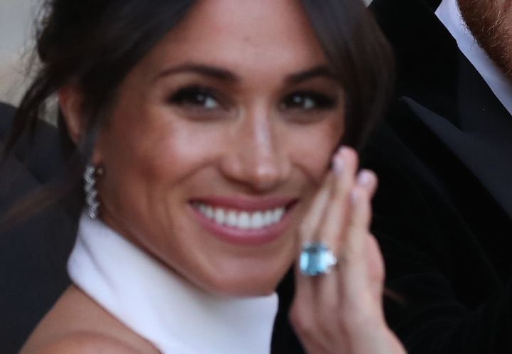 The ring was caught in several photographs taken as the newlyweds left Windsor Castle on Saturday evening.