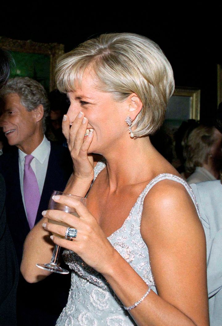 Diana, Princess of Wales, pictured on June 2nd 1997 in New York, wearing a large emerald design ring.