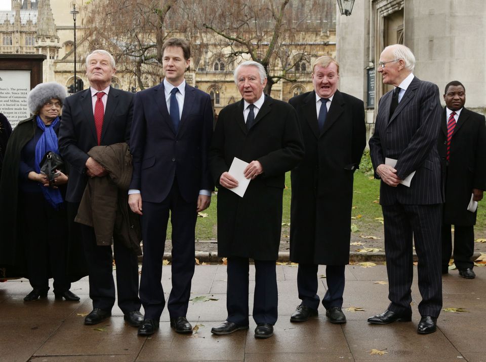  Lord Ashdown, Nick Clegg, Lord Steel, Charles Kennedy and Sir Menzies Campbell at Thorpe's funeral in 2014