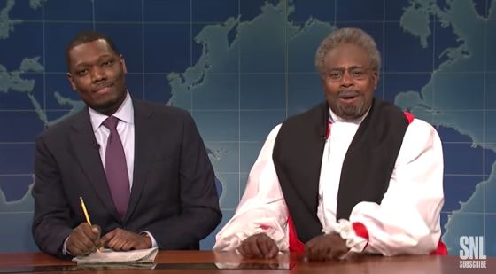 Kenan Thompson playing Bishop Curry, with Michael Che.