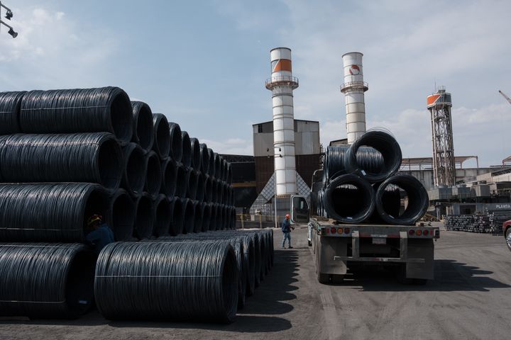A truck carries coils of steel wire at the Grupo Acerero SA steel processing facility in San Luis Potosi, Mexico, on March 6.