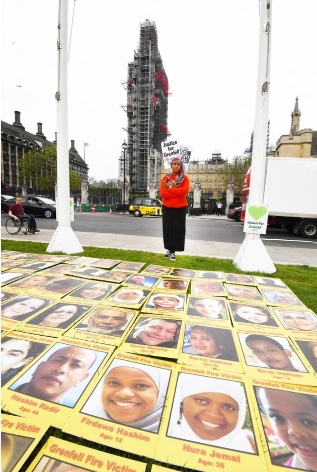 A protest outside Parliament over the Grenfell Tower inquiry panel 