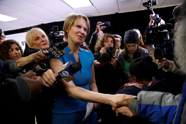 Cynthia Nixon is seen at a campaign stop in Brooklyn in March after announcing her run for governor of New York.