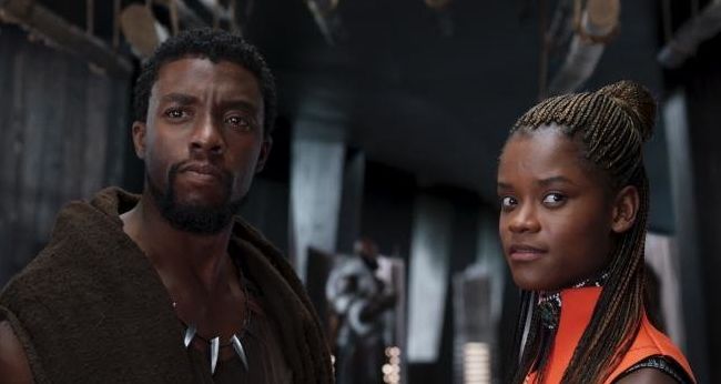 Chadwick Boseman as T'Challa and Letitia Wright as Shuri in "Black Panther."
