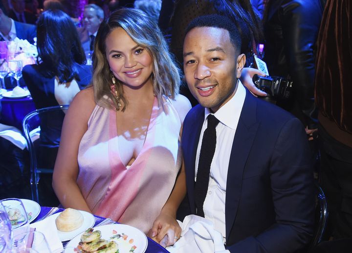 Chrissy Teigen and John Legend pictured weeks before they welcomed their new baby.