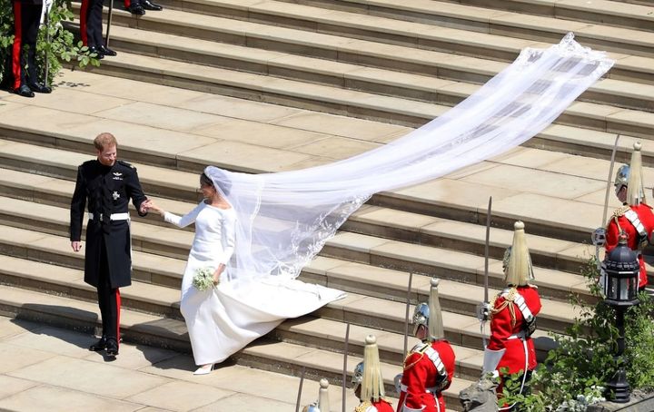 Prince Harry and Meghan Markle leave St. George’s Chapel in Windsor Castle after their wedding. 