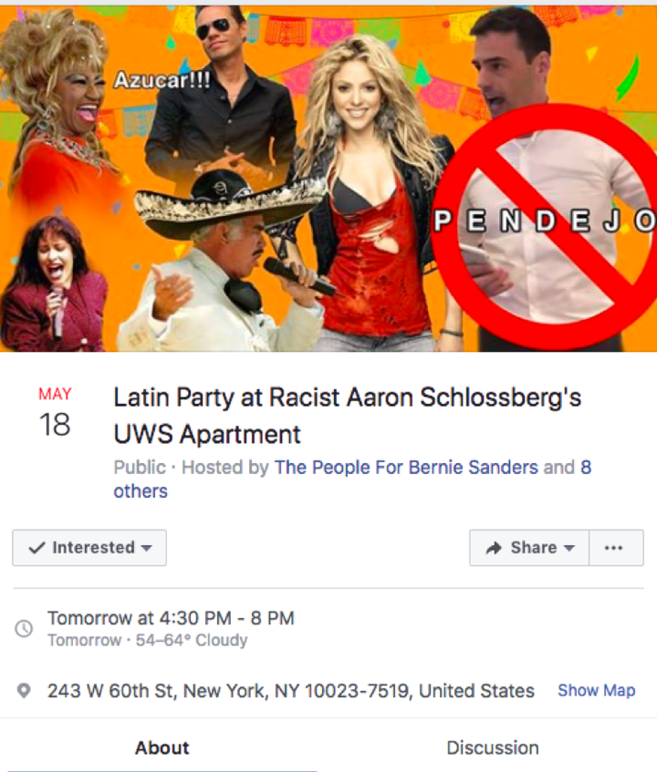 A Facebook invite to a protest against attorney Aaron Schlossberg.