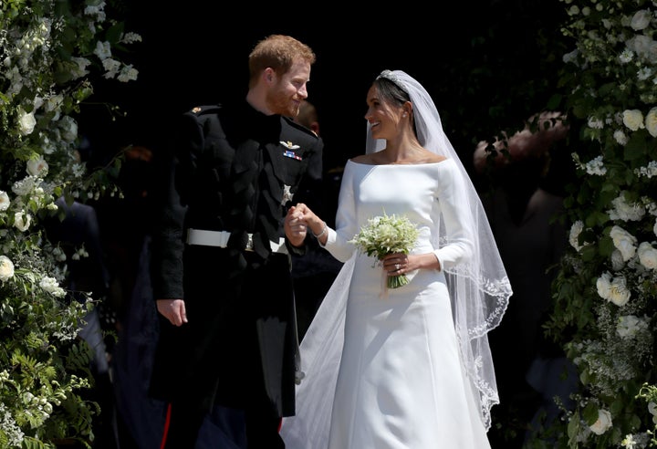 Prince Harry and Meghan Markle leave St. George's Chapel in Windsor Castle after their wedding.