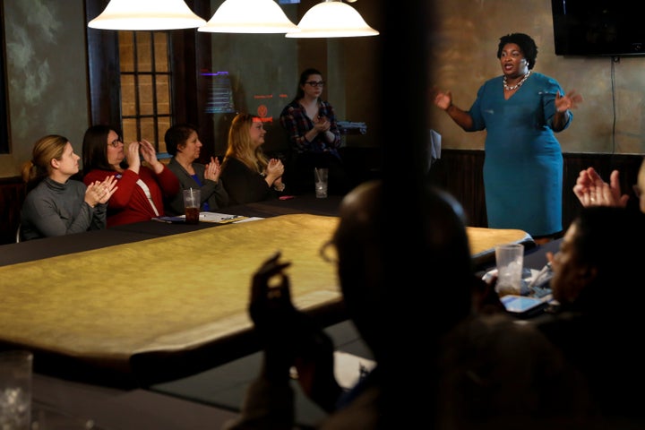 Stacey Abrams speaks at a Young Democrats of Cobb County meeting on Nov. 16.