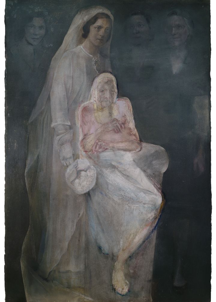Χρόνης Μπότσογλου «Προσωπική Νέκυια (26 πίνακες) αρ. 15». Λαδοπαστέλ, σκόνες αγιογραφίας και ξηρό παστέλ σε χαρτί κολλημένο σε μουσαμά. 152,5 x 105 εκ.