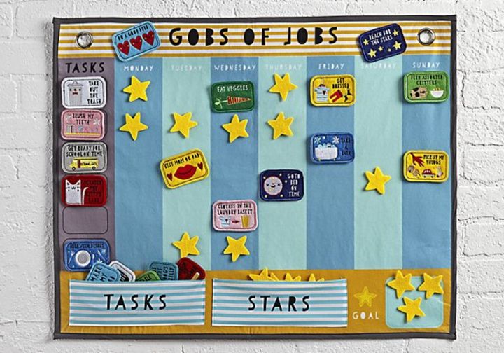 The felt and velcro ‘Gob of Jobs’ calendar features various tasks, such as “eaten veggies” or “taken out the bins”, that you can assign to family members throughout the week. It also has the option to give stars for good behaviour. 
