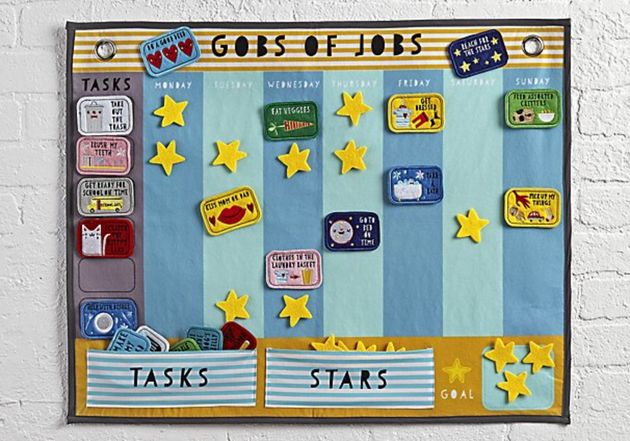 The felt and velcro ‘Gob of Jobs’ calendar features various tasks, such as “eaten veggies” or “taken out the bins”, that you can assign to family members throughout the week. It also has the option to give stars for good behaviour. 