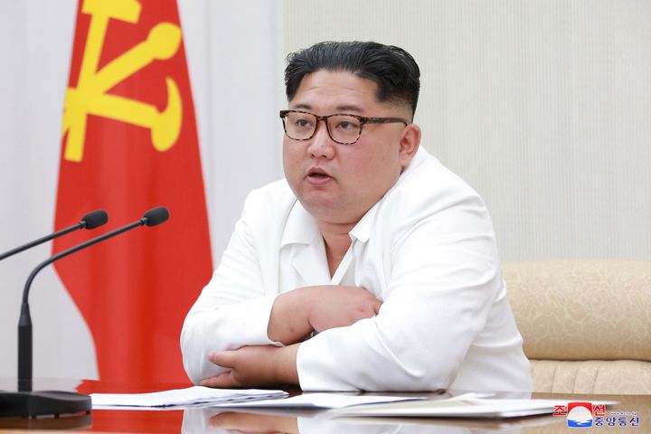 North Korean leader Kim Jong Un speaks at a meeting in Pyongyang on May 18.