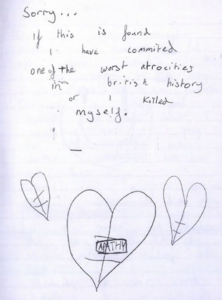 Page from a diary kept by the older boy in which he discussed his motivations for wanting to carry out a mass shooting.