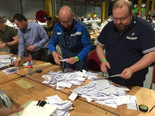 Votes are counted at the Royal Dublin Society