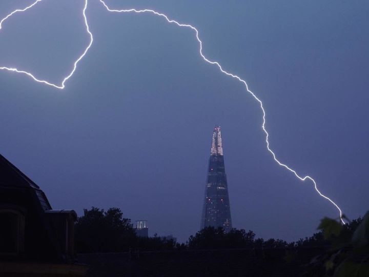 Lightning over The Shard in central London on Saturday.