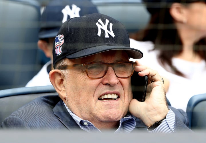 Rudy Giuliani at the Yankees game on Monday.