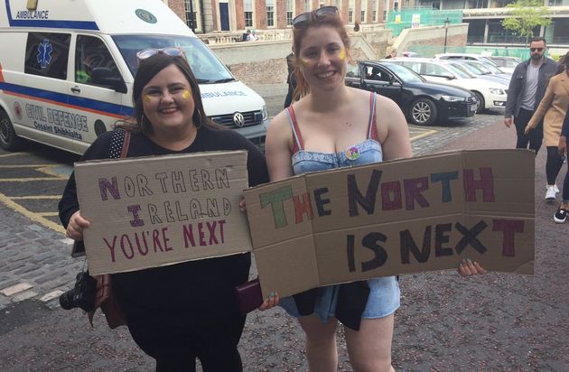 Campaigners at the abortion referendum in the Republic of Ireland on Saturday 