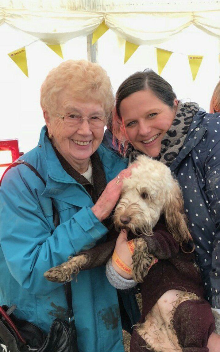 Doreen (left) with Sarah (right) and her dog Lottie.