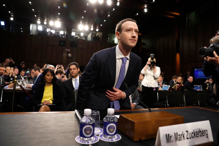 Facebook CEO Mark Zuckerberg arrives to testify before a Senate Judiciary and Commerce Committees joint hearing regarding the