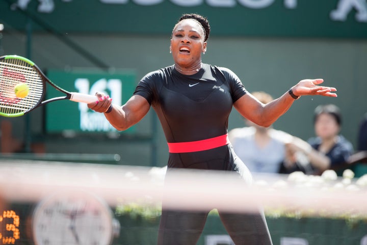 Serena Williams won her first-round match in straight sets.