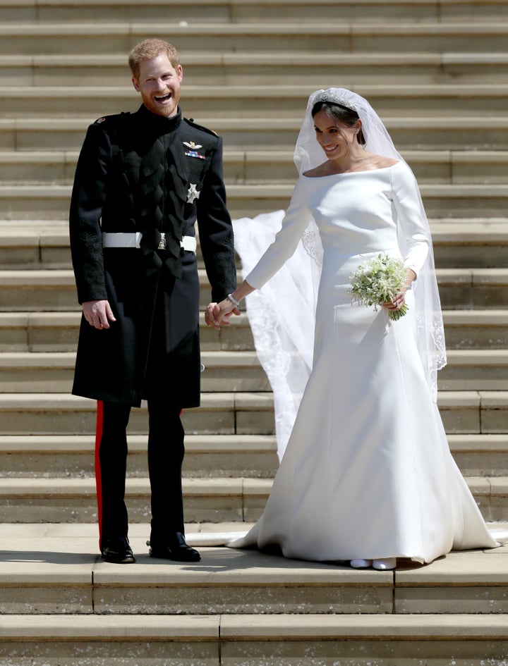 Prince Harry and Meghan Markle outside St. George’s Chapel at Windsor Castle in England after their wedding, May 19.