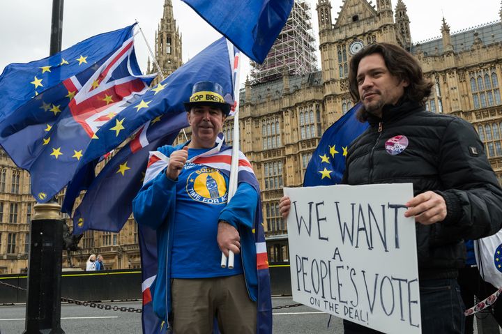 Pro-EU campaigners outside Westminster