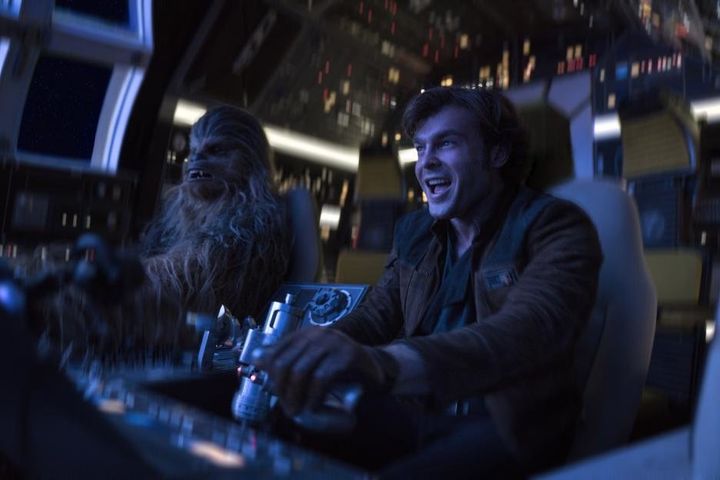Joonas Suotamo as Chewbacca and Alden Ehrenreich as Han Solo in "Solo: A Star Wars Story."