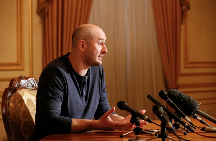 Babchenko speaking to journalists on Thursday.