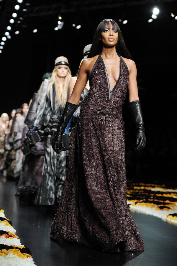 Walking the runway at the Roberto Cavalli fall/winter show as part of Milan Womenswear Fashion Week.